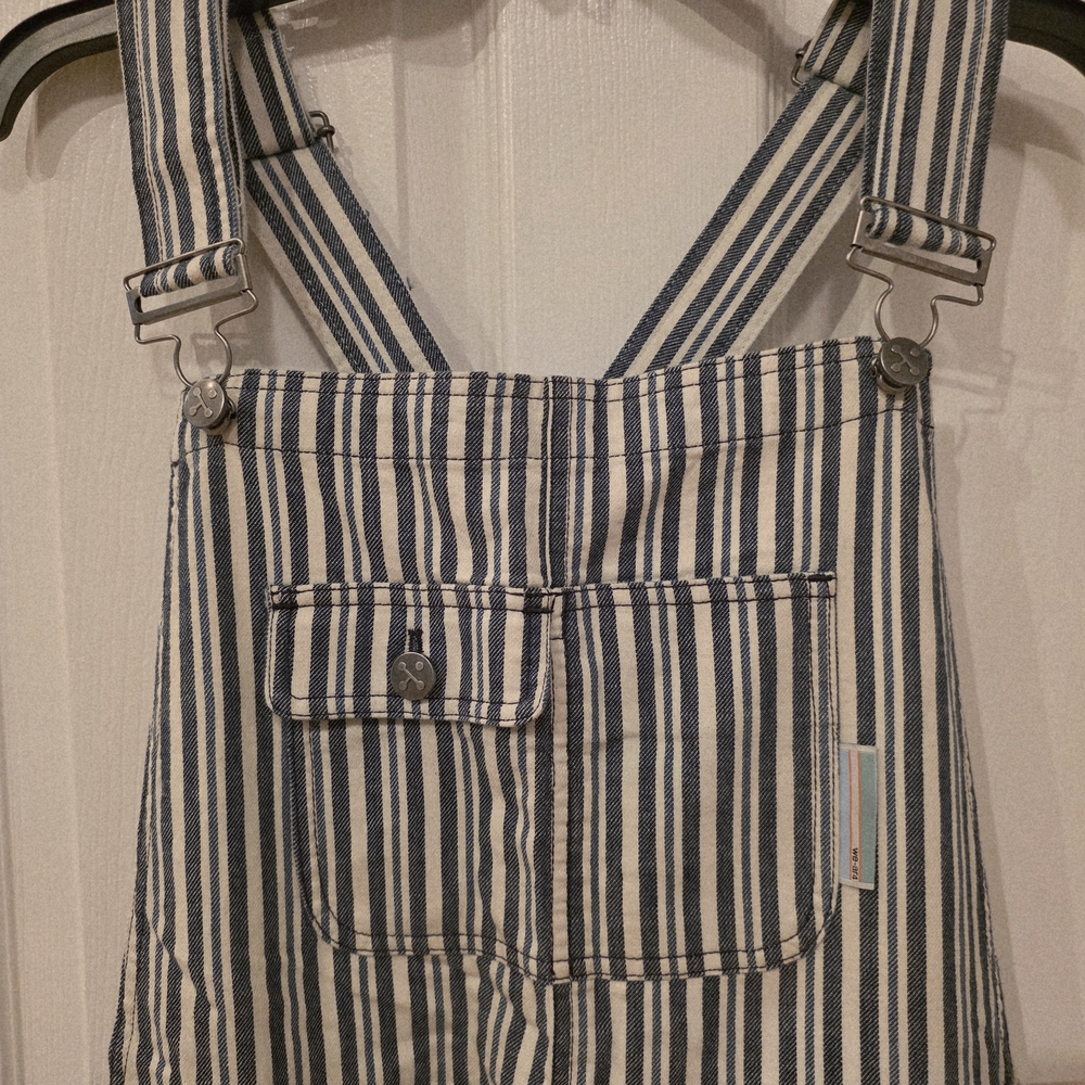 WE-AR4 Blue & Ivory Striped Denim Overalls SIZE:L